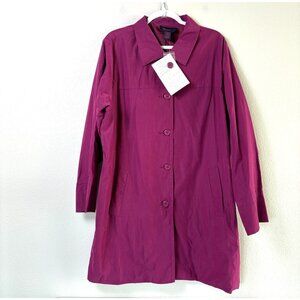 Denim & Co Microfiber 3/4 Length Coat Size 2X Purple Button Front A65636 NWT